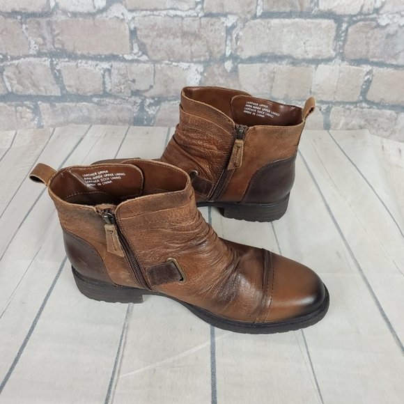 Earth Jericho Leather Moto Biker Ankle Boots Chesnut Brown Ombre Size 10 - Picture 10 of 14
